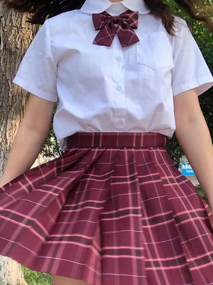 ZOKI Plaid Women Pleated Skirt Bow Knot Summer High Waist Preppy Girls Dance Mini Skirt Cute A Line Harajuku Sexy Japan Faldas - Matrix-studios.com