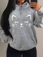 Simple Word Cat Happy Pattern Women Hoodies Fashion Casual Streetwear Personality Hip Hop Hoodie Trendy Fleece Pulloverar