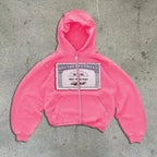 American Y2K New Hip Hop Trend Zipper Hoodie Women Street Casual Loose Joker Vintage Sweatshirt Unisex Fleece Padded Warm Hoodie