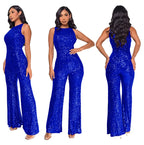 Bling Bling Sequined Club Jumpsuit Sexy Women O-neck Elegant Shiny Sliver Gold Sequins Straight Romper Overalls - Matrix Studios