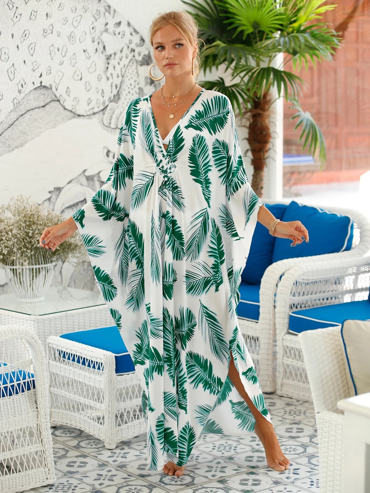 Plus Size Womens Animal Print Kaftan Dresses Caftans Swimwear Coverups Summer Bathing Suit Long Beach Dress - Matrix Studios