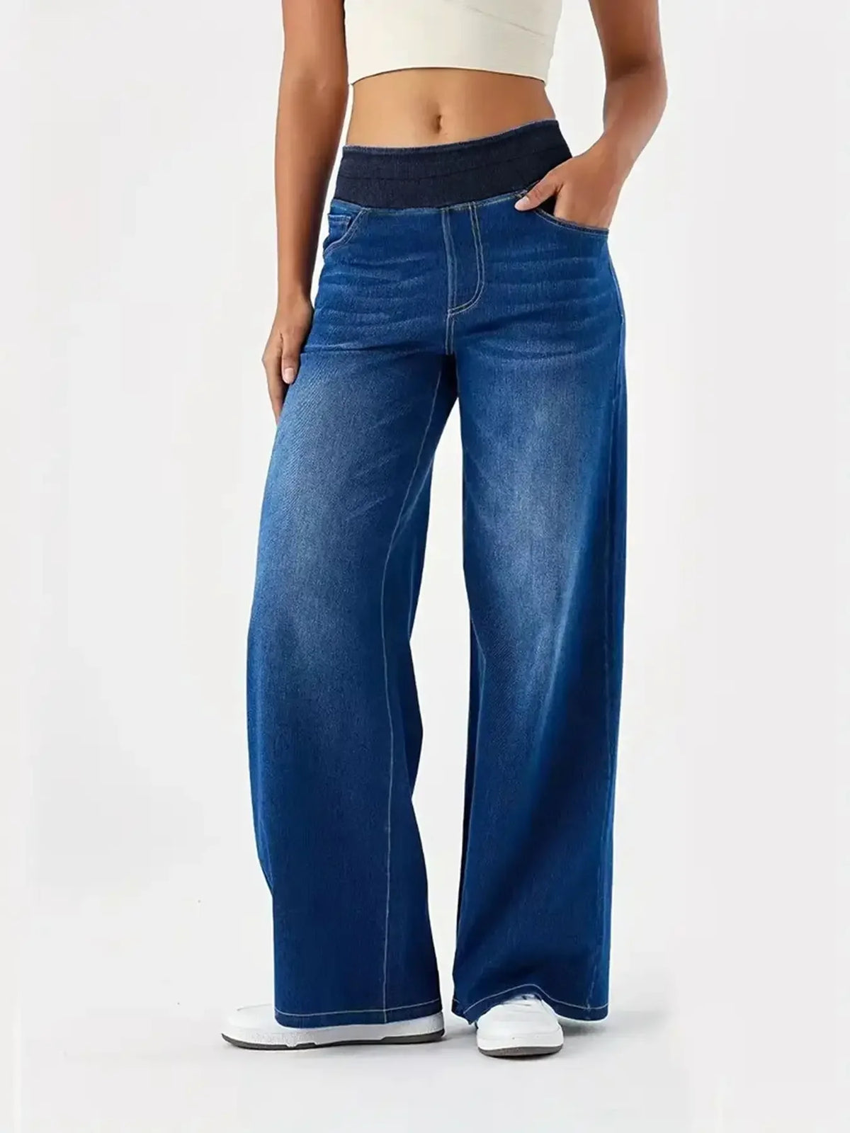 Jeans for Woman Y2k Jeans Baggy Jeans Stretchy Fabric Loose Straight Leg Ribbed Waist Design Modern Trousers Urban Fashion - Matrix-studios.com