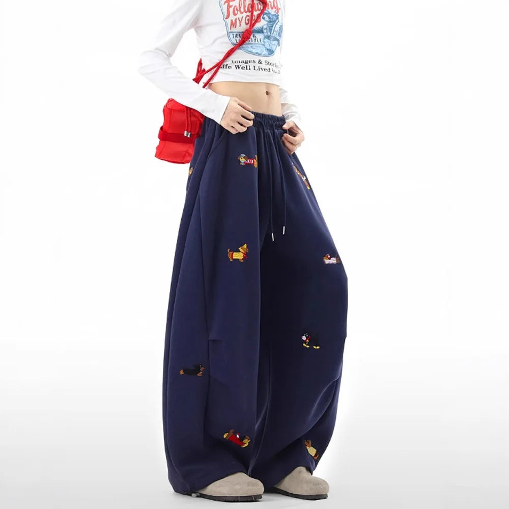 Embroidery Sausage Dog Sweatpants Loose Casual Joggers Wide Leg Couple Streetwear Fun Fashion Comfortable Pants Baggy Sweatpants - Matrix-studios.com