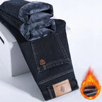 Winter Warm Fleece Jeans Men's Thick Thermal Casual Straight Denim Pants Male Business Work Stretch Trousers New Clothing - Matrix Studios