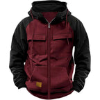 Men's Hooded Sweatshirt Zipper Patchwork Fleece Jacket Warm Sporty Autumn Winter with Multiple Pockets Fashionable Hood - Matrix Studios