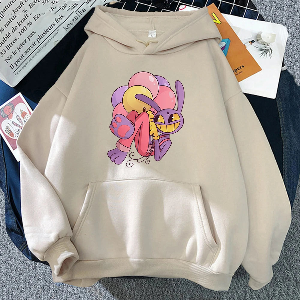Digital Circus Jax Hoodie Fashion Women Aesthetic Graphic Kawaii Rabbit Hug Balloons Hoodies Unisex Cartoon Pullover Sweatshirts - Matrix Studios