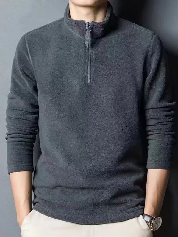 Autumn Winter New Warm Polo Shirts Men's Lamb Wool Sweatshirt Standing Neck Half Zip Long Sleeve Fashion Versatile Men Tees Tops - Matrix Studios