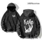 Korn Rock Band World Tour Hoodies Vintage Washed Men's Sweatshirts Cotton Hip Hop Streetwear Hooded Pullover Loose Y2K Tops - Matrix Studios