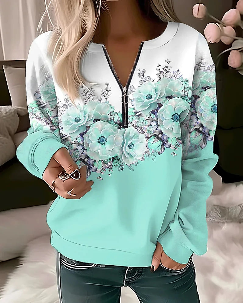 Women's Hoodies Women Fashion Floral Hoodies Flower Painting Sweatshirt Zip Up Hoodie Oversized Sudaderas Harajuku Coats Elegant - Matrix Studios