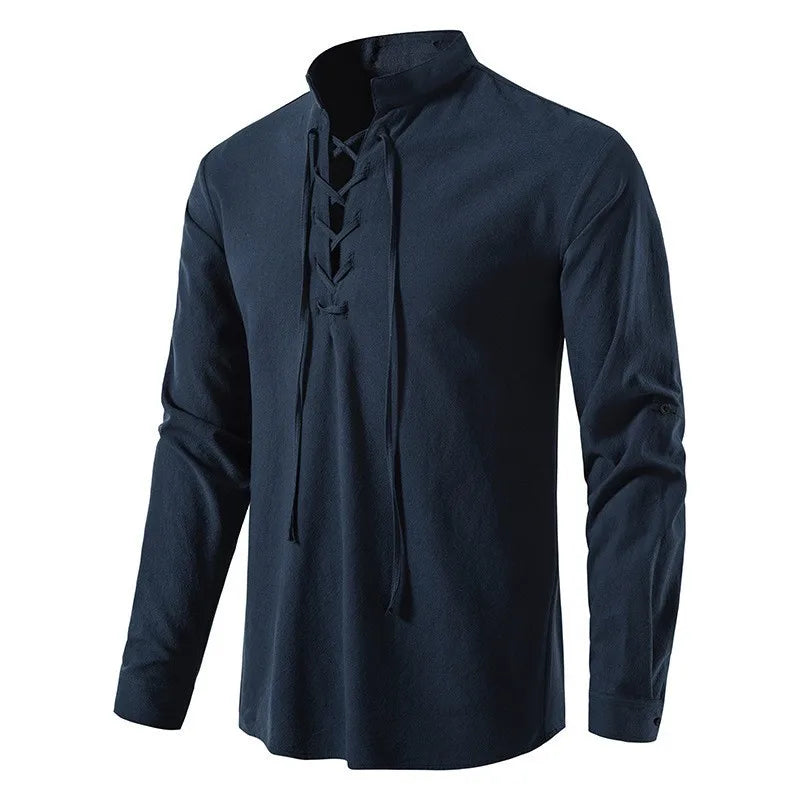 New Men's Casual Blouse Cotton Linen Shirt Tops Long Sleeve Tee Shirt Spring Autumn Slanted Placket Vintage Yoga Shirts - Matrix Studios