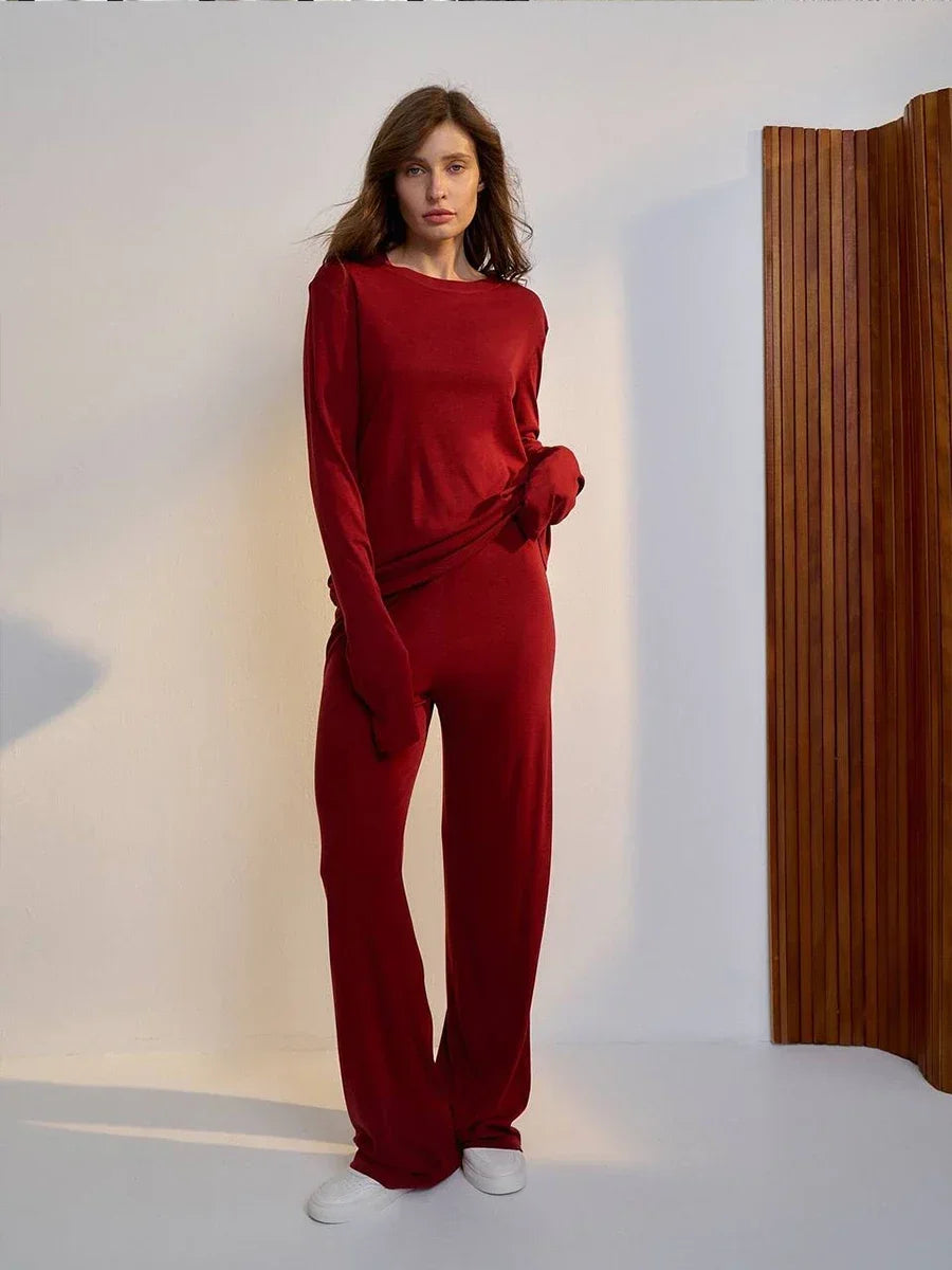 Hirsionsan Modal Soft Loose Sets Women 2026 Casual Two Pieces Long Sleeve T Shirts and High Waist Dresses Outfits Tracksuit - Matrix-studios.com