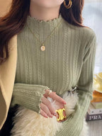 New Women's Autumn and Winter Solid Color Ruffled Semi-turtleneck Long-sleeved Knitted Sweater Casual Women's Knitted Pullovers - Matrix Studios