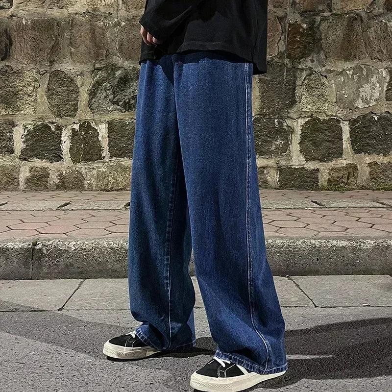 2025 New Streetwear Loose Jeans Men Korean Style Fashion Loose Straight Wide Leg Pants Men's Brand Clothing Black Light Blue - Matrix Studios