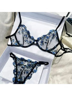 YUQI French Elegant Lingerie Set-Floral Embroidery Semi-Transparent Bra & Brief,Black Sensual Women's Underwear Luxury Intimates - Matrix-studios.com