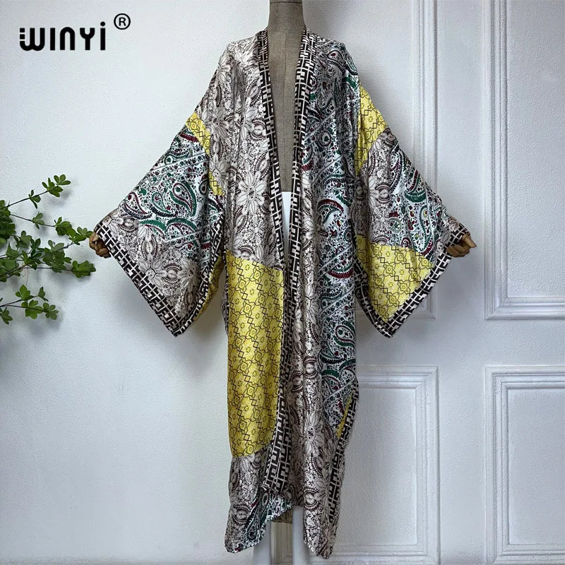 WINYI Summer Bohemian Kimono Beach Cover-Up Swim Suit Elegant African Women Boho Cardigan Sexy Holiday Long Sleeve Beach Dress - Matrix Studios