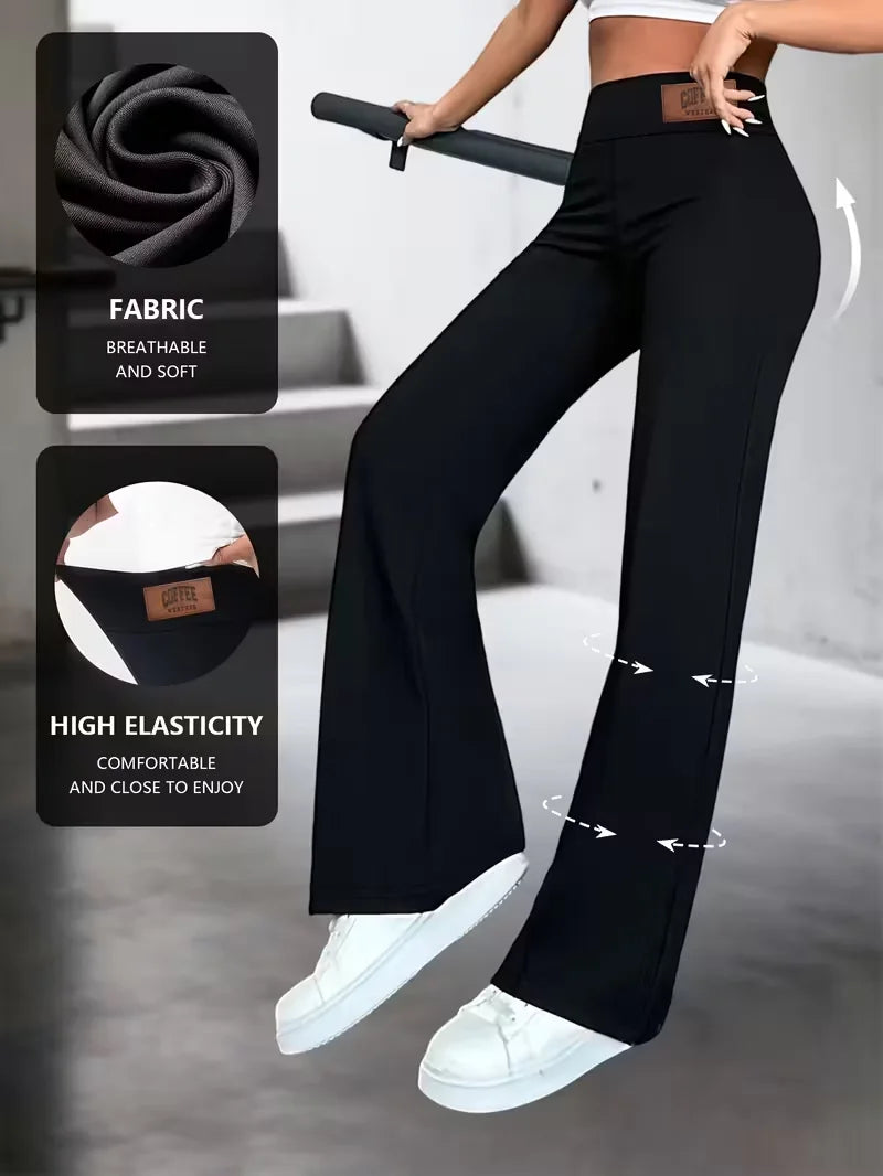 Womens High Waisted Straight Leg Pants Stretchy Black Solid Commuting Trousers Color Elegant And Essential For Office Wear Jeans - Matrix-studios.com