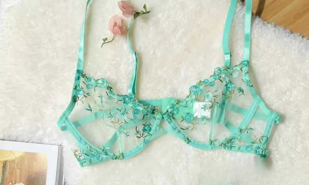 YUQI French Elegant Lingerie Set-Floral Embroidery Semi-Transparent Bra & Brief,Black Sensual Women's Underwear Luxury Intimates - Matrix-studios.com