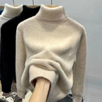 Women's Turtleneck Sweater Faux Mink Top for Women Solid Plush Thickened Warm Bottoming Shirts Basic Knitwear Thermal Pullovers - Matrix Studios