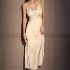 Elegant Female Long Robe Set Nightgown Silky Ice Silk Sleepwear Homewear SEXY Hollow Out Lace Nightdress Lingerie Loungewear - Matrix-studios.com