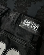 Y2k Patchwork Stripe Embroidery Fur Edge Jeans Fashion America Retro Zipper Splicing Baggy Jeans Punk Men Black Denim Pants - Matrix Studios
