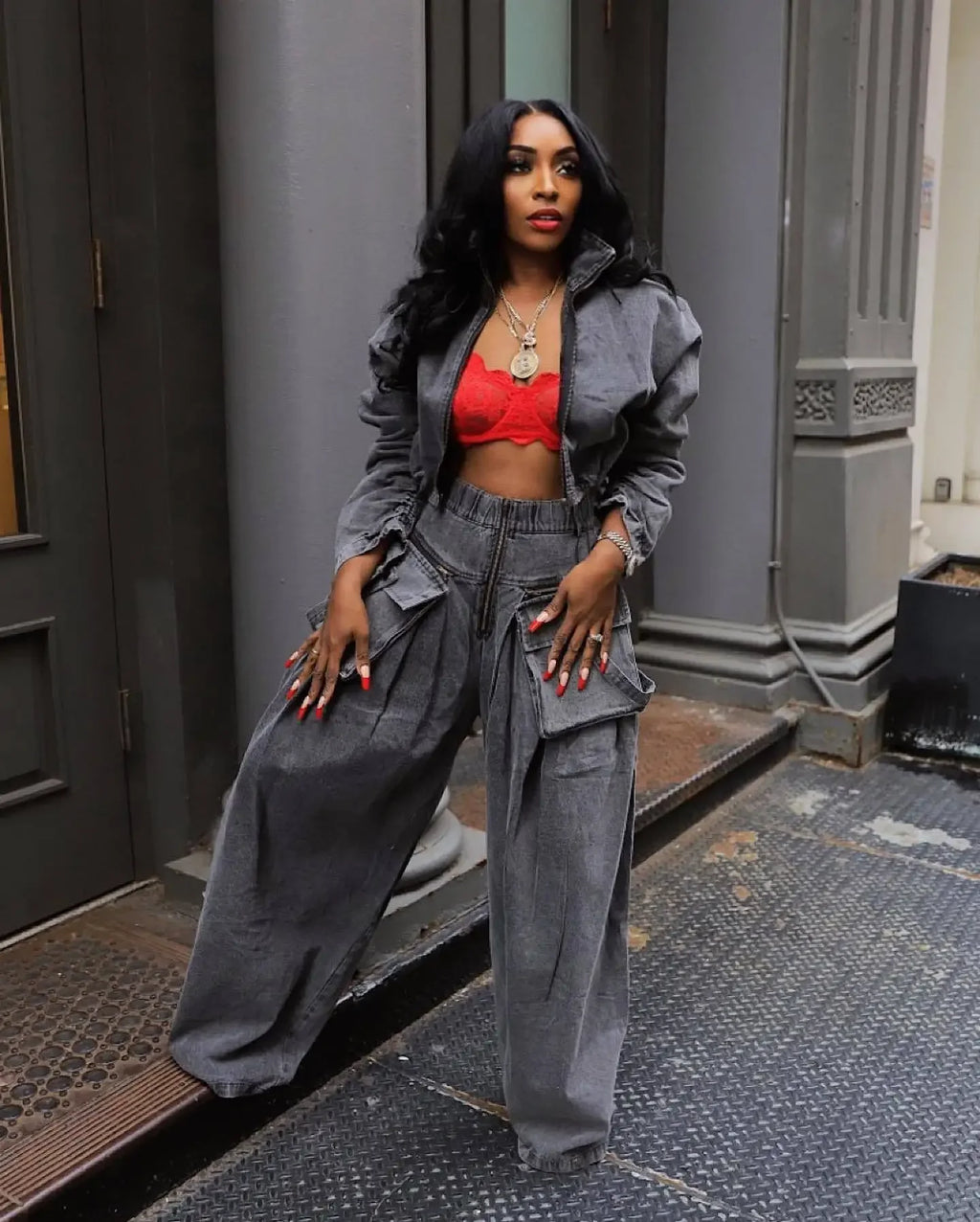 Denim Two Piece Sets Women Coat Jacket Wide Leg Pants Jeans Suits Matching Sets Trousers Outfits 2025 Y2k Streetwear Party - Matrix-studios.com