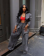 Denim Two Piece Sets Women Coat Jacket Wide Leg Pants Jeans Suits Matching Sets Trousers Outfits 2025 Y2k Streetwear Party - Matrix-studios.com