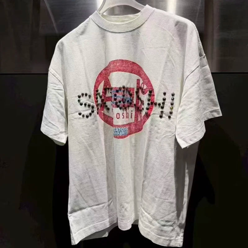 American Style Street Fashion Brand Satoshi Nakamoto Tops New Summer Men's Women's Glittering Rhinestones Short Sleeved - Matrix-studios.com