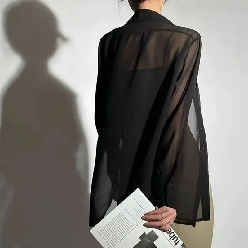 SMVP Chiffon Blouse for Women 2025 New Summer Sheer Mesh Long Sleeve Sun Protection Shirts Korean Fashion Office Lady Shirt Tops - Matrix-studios.com