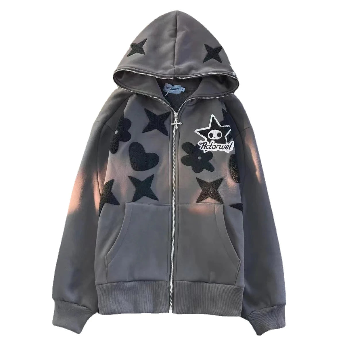 Women Retro Embroidery Hoodies Autumn Winter Zip Up Long Sleeve Loose Jacket Coats Y2k Harajuku Casual P - Matrix Studios
