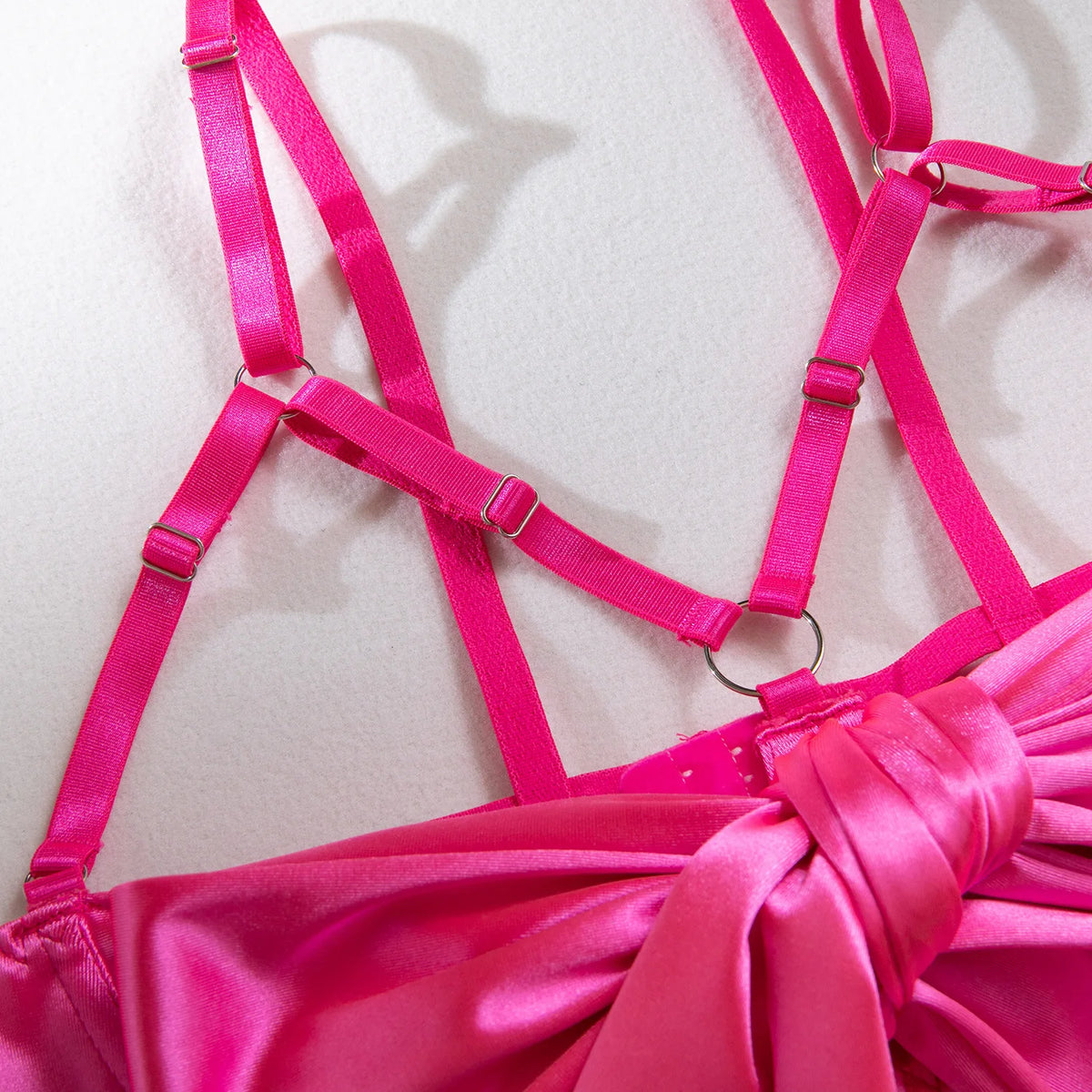 Sexy Solid Stain Lingerie Set Women's Hollow Out Bow Lace Up Exotic Apparel Suit Pure Desire Style Uniform Underwear Bra & Brief - Matrix-studios.com