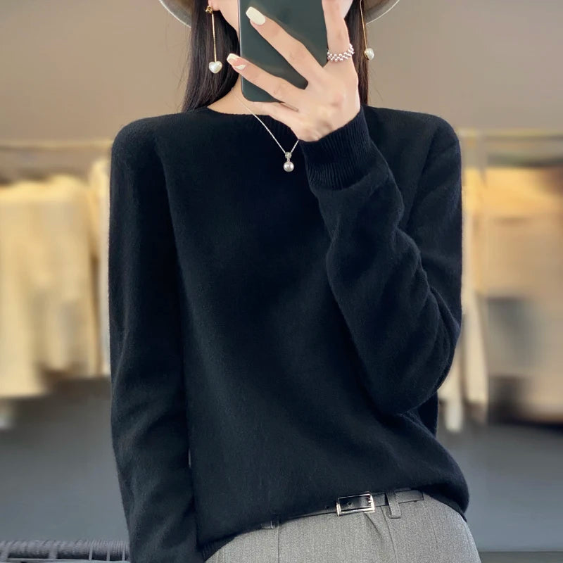 New Cashmere Sweater for Women in Autumn and Winter 100% Merino Wool Fashion O-neck Warm Pullover Top - Matrix Studios