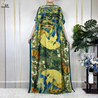 Muslim Abayas For Women 2023 New Fashion Printed Silk Soft Loose Femme Elegant Robe African Maxi Party Dresses With Belt Turban - Matrix-studios.com
