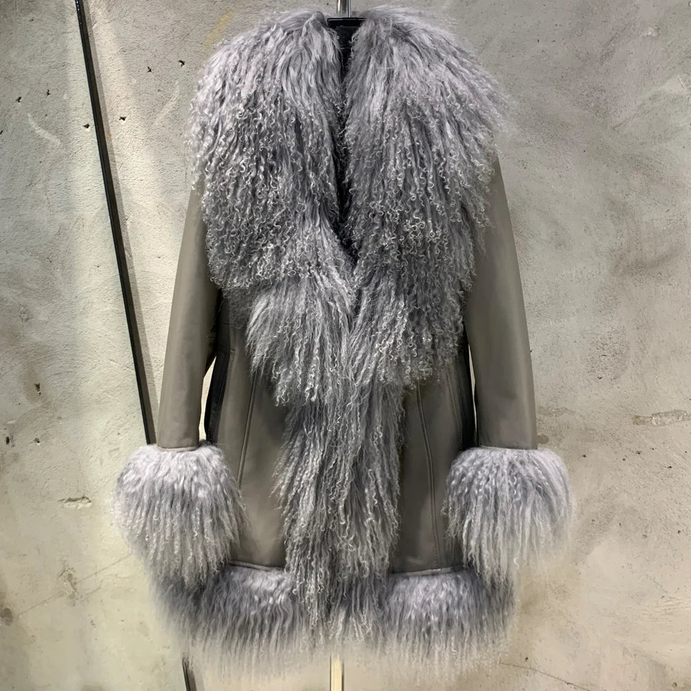 GO BALLISTIC YA Mongolia Sheep Fur Coat Women Real Leather Jacket Genuine Leather Coat - Matrix Studios