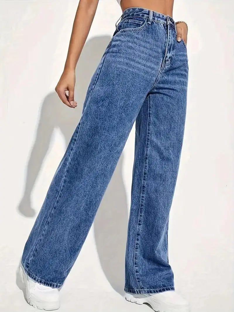 Fashion retro blue jeans women y2k High street baggy straight pants High waisted all-in-one slim pants - Matrix-studios.com