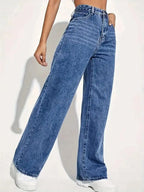 Fashion retro blue jeans women y2k High street baggy straight pants High waisted all-in-one slim pants - Matrix-studios.com