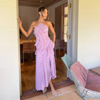 Chic pleated halter neck long vacation dress high quality purple strapless Lotus Edge Maxi Dress 2026 New Lady Vacation Gowns - Matrix-studios.com
