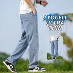 Men's Summer Soft Lyocell Fabric Jeans Thin Loose Straight Denim Pants Drawstring Elastic Waist Casual Trousers Plus Size M-5XL - Matrix Studios