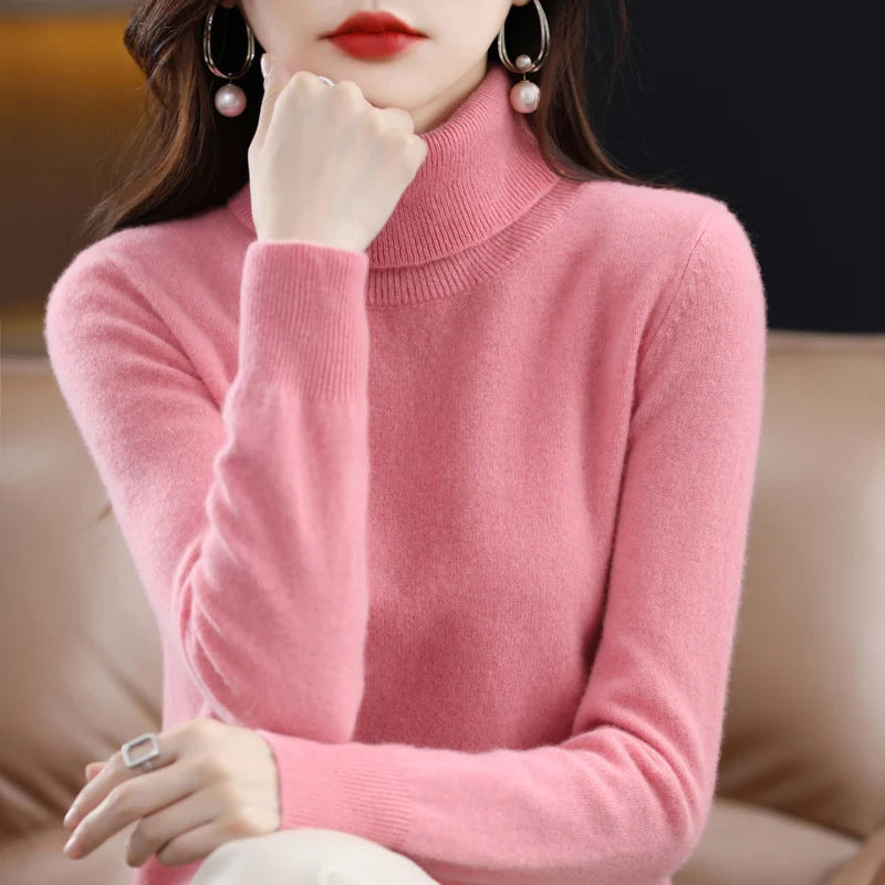 100% Merino Wool Cashmere Sweater Women Knitted Sweater Turtleneck Long Sleeve Pullovers Autumn Winter Clothing Warm Jumper Tops - Matrix Studios