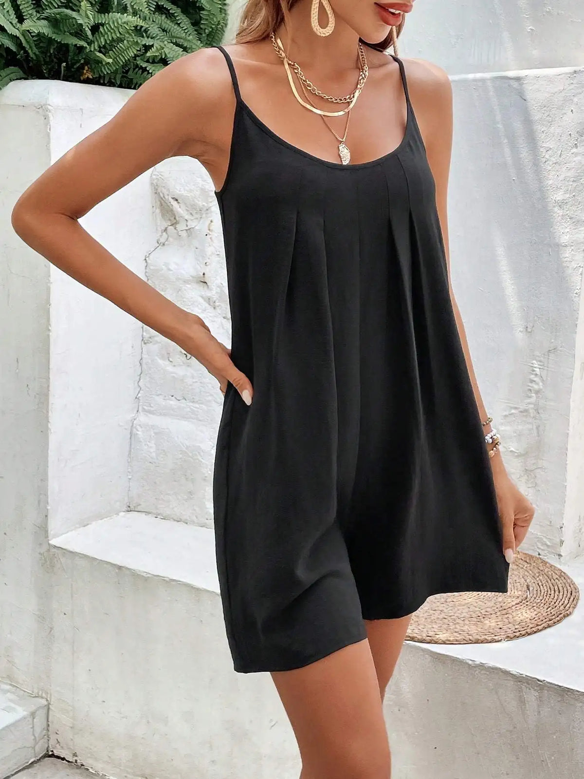 Women Casual Summer Overalls Sleeveless Spaghetti Strap Romper Jumpers Trendy Beach Vacation Outfits - Matrix Studios
