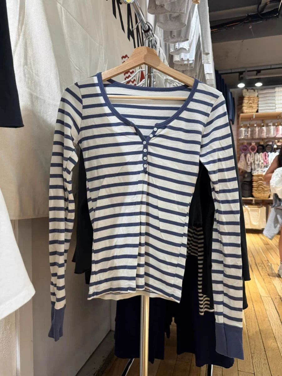 Pink Striped Slim Long Sleeve Tees Women Spring Casual Cotton O-neck Tshirt New Tops Clothes Sweet Cute  Vintage T-shirts Y2K - Matrix-studios.com