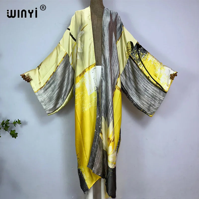 WINYI Summer New Fashion Print Women Cardigan Loose Long Dress Elegant Party Boho Maxi Beach Holiday Cover Up Kimonos Kaftan - Matrix Studios