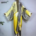 WINYI Summer New Fashion Print Women Cardigan Loose Long Dress Elegant Party Boho Maxi Beach Holiday Cover Up Kimonos Kaftan - Matrix Studios