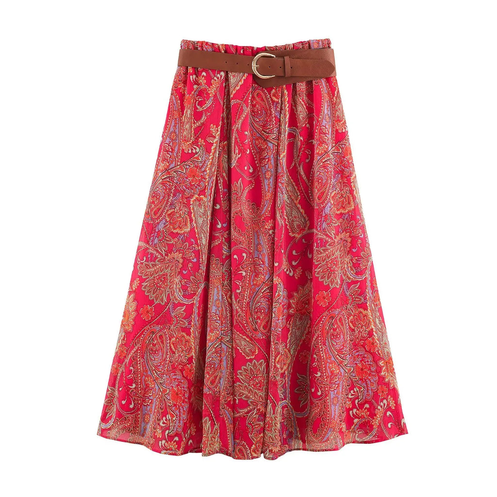 BSAY Summer Bohemian Women Bow Halter Neck Sleeveless Top High‑Waist Flowy Long Skirt With Belt Holiday 2‑Piece Matching Outfit - Matrix-studios.com