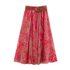 BSAY Summer Bohemian Women Bow Halter Neck Sleeveless Top High‑Waist Flowy Long Skirt With Belt Holiday 2‑Piece Matching Outfit - Matrix-studios.com