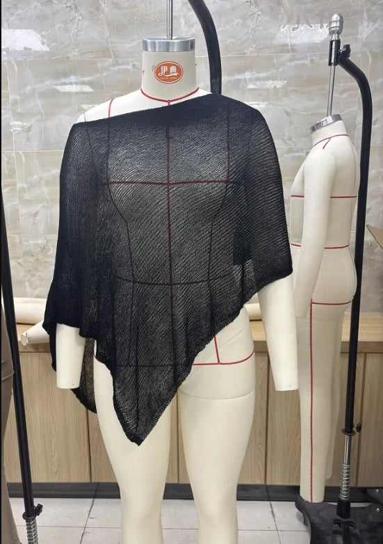 Summer Women Knitted Sheer Poncho Tops Women Knit Cover-up See-through Solid Irregular Loose Pullover Beach Tops 2026 - Matrix Studios