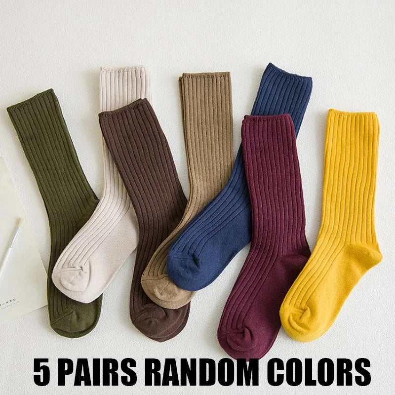 1/3/5 Pairs Women's Ribbed Crew Socks Soft Stretchy Solid Color Slouch Mid-Calf Sock High Quality Elastic Casual Fashion Sox - Matrix Studios