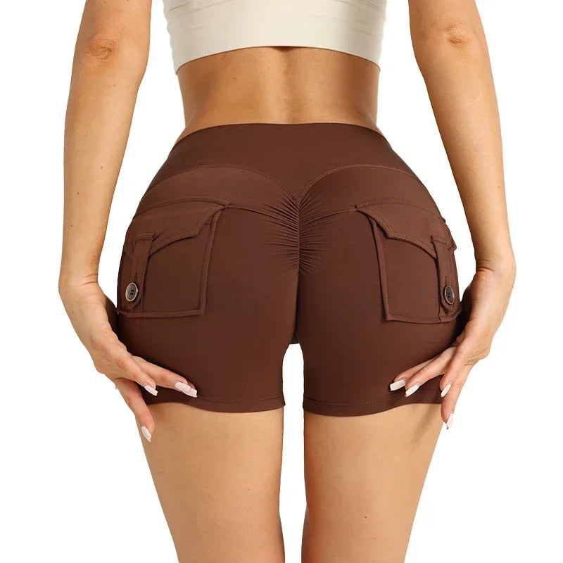 Nude High Waist Peach Butt Sport With Pocket Yoga Shorts Leggings Quick Drying Gym Training  Cycling Outdoor sports Shorts - Matrix Studios