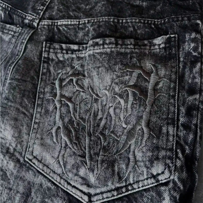 Gothic Retro Baggy Unisex Mopping Pants Y2K Phantom Jeans High Street Spider Embroidered Patch Hip Hop Streetwear Straight Jeans - Matrix Studios