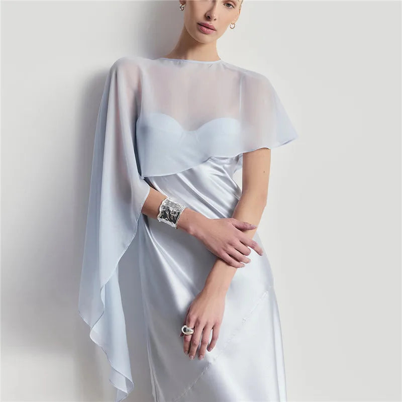 Womens Sheer Chiffon Irregular Cape Shawl Elegant Asymmetrical Mesh Bolero Shrug for Wedding Evening Party Formal Dress Cover Up - Matrix Studios
