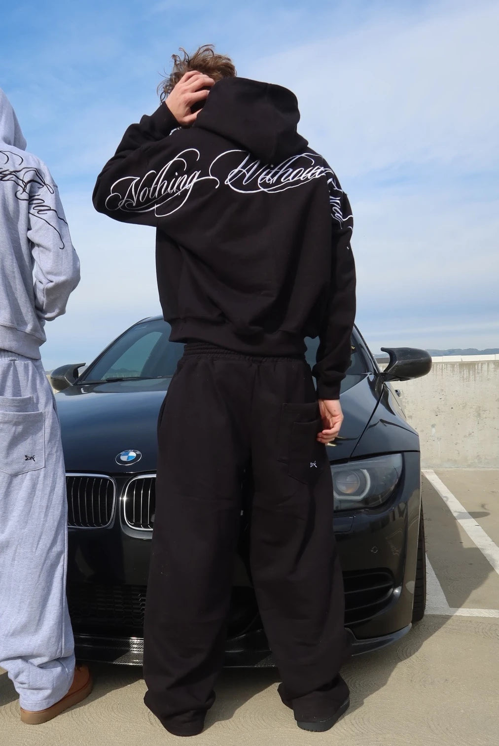 Y2k Street Style Large Area Embroidered Back Oversized Loose Hooded Sweatshirt Stretch Jogging Pants Casual Sports Pants Suit